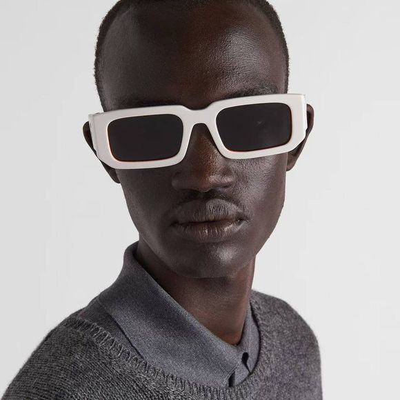 Prada PR06YS 17M5S0 Sunglasses Talc Orange Dark Grey Rectangle Unisex - Picture 14 of 14